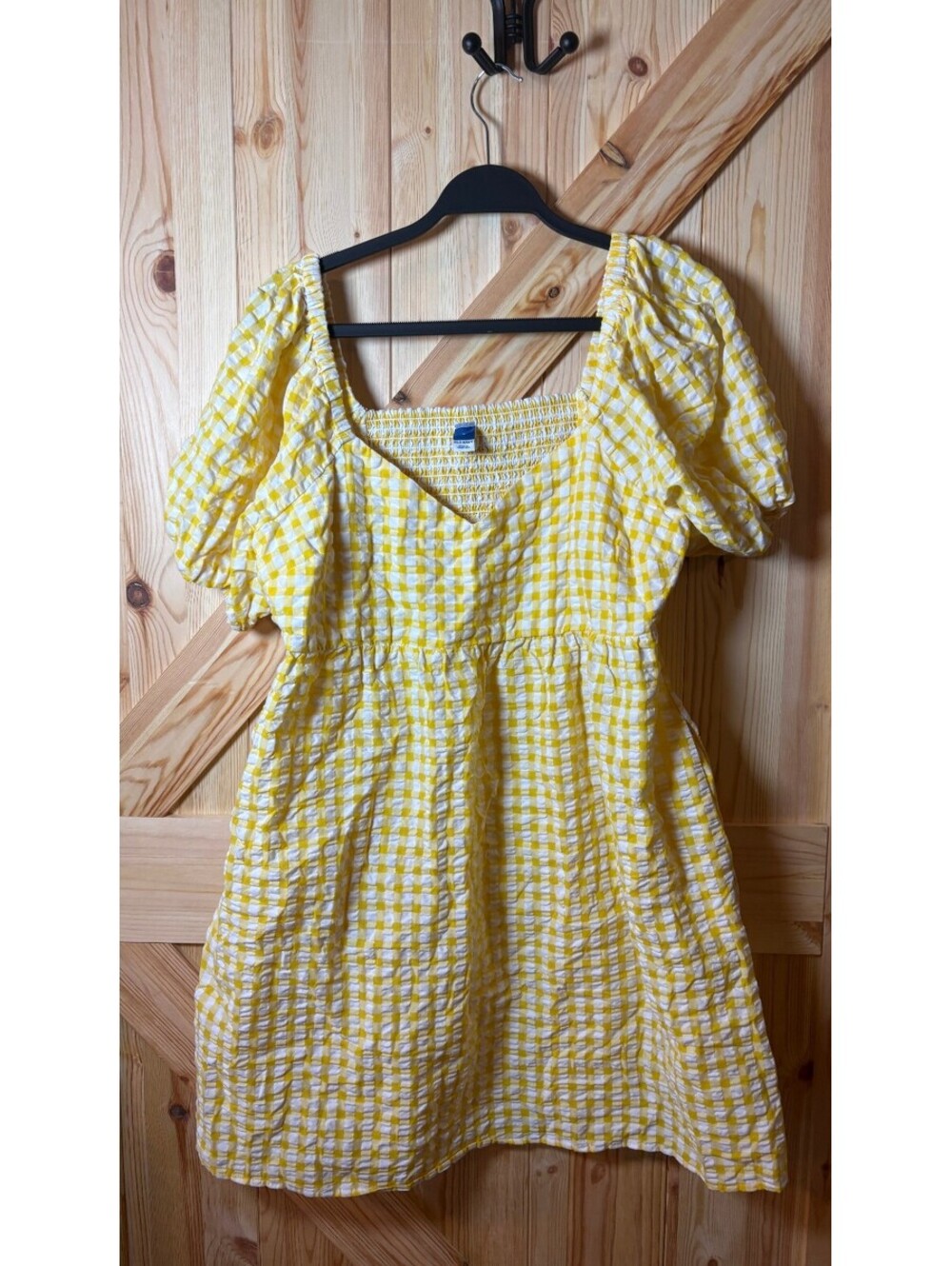 Old Navy Yellow and White Gingham Puff Sleeve Dress Large